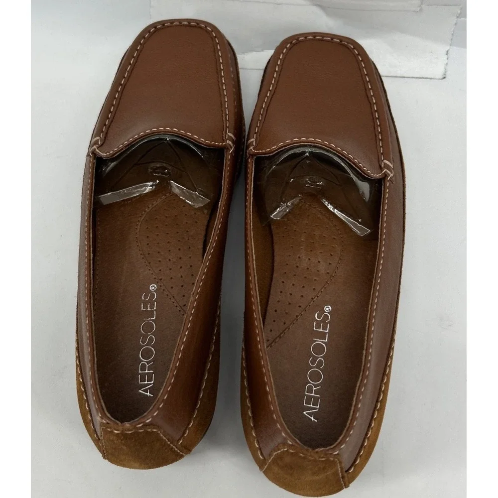 Aerosoles Back Pack Mid‎ Leather Slip On Comfort Loafers Brown Women's 7B NIB